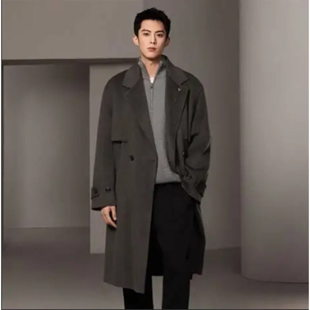 Peacebird Men's Trench Style Double-sided Wool Coat (Size L)